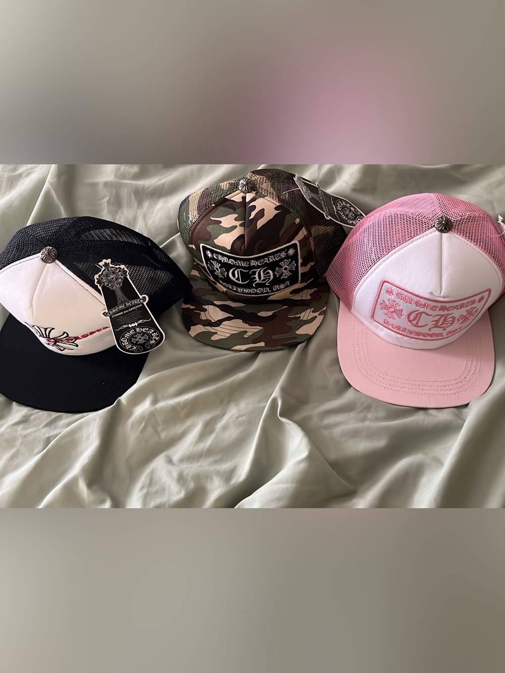 Chrome Hearts Pink & Camouflage Mesh Trucker Hats